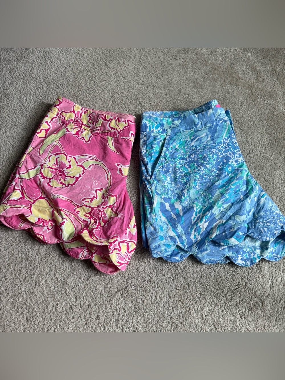 Lilly Pulitzer Buttercup Shorts Paisley Cotton Scalloped Pockets Pink Blue